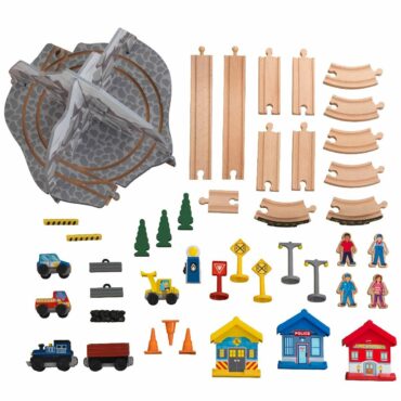 Комплект дървен влак с маса за игра - Планинска разходка-bellamiestore