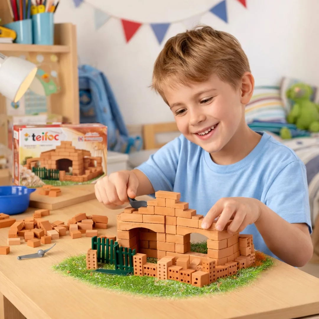 Teifoc конструктор с истински тухли дете строи модел къща