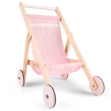 Дървена лятна количка за кукли New Classic Toys с розов текстил и дървени колела
