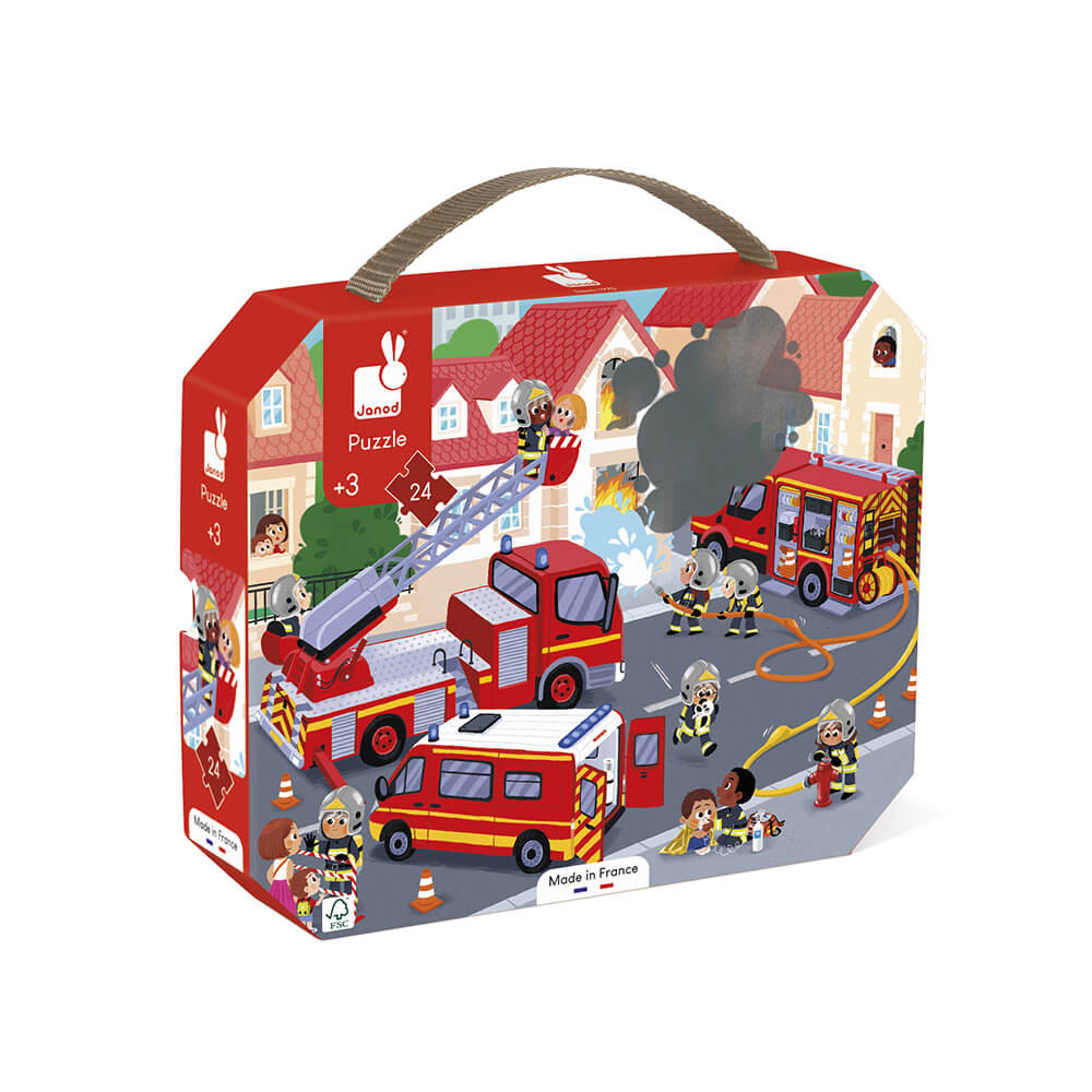 Janod детски пъзел от 24 части - Пожарникари-bellamiestore
