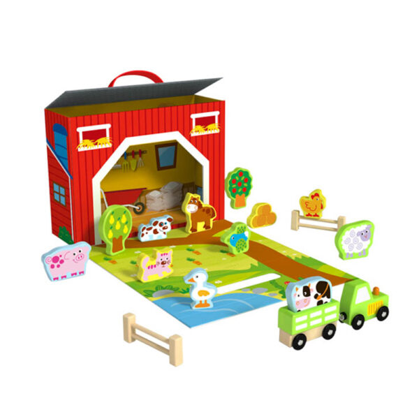 Детски комплект за игра - Фермата с дървени фигурки-bellamiestore