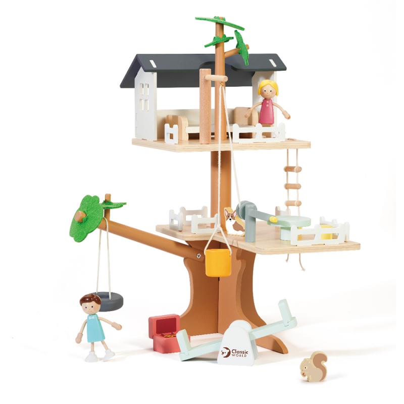 Детска дървена къщичка на дърво с аксесоари-bellamiestore