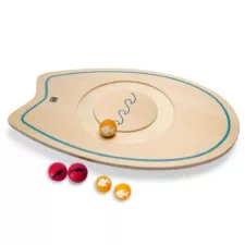 Дървена дъска за баланс BS Toys с цветни топчета естествено дърво 3+