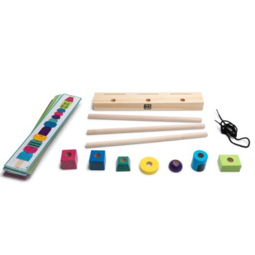 Дървена игра за нанизване с цветове и форми-bellamiestore