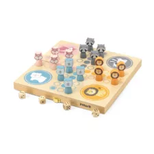 Дървена настолна игра PolarB с цветни животински фигурки лъвове мечки раци лисици зарове