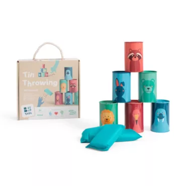 Игра събори кенчетата с животни метални кутии и торбички 3+