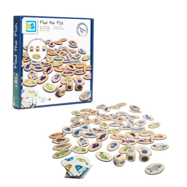 Кутия и фигурки от играта Намери рибките