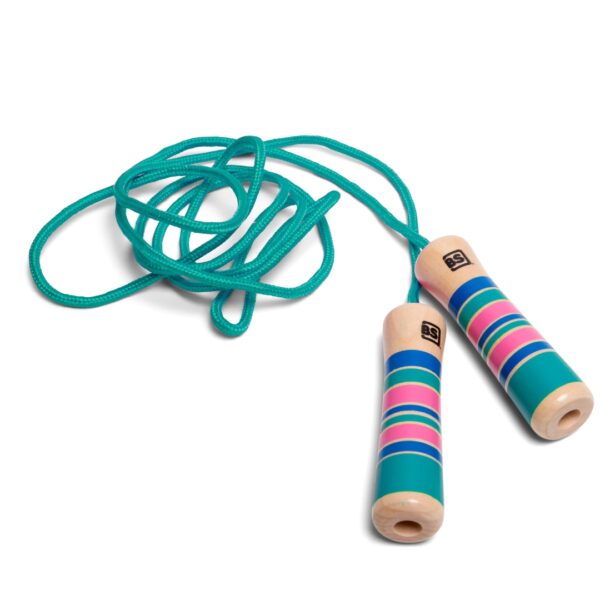 Въже за скачане с дървени дръжки зелено