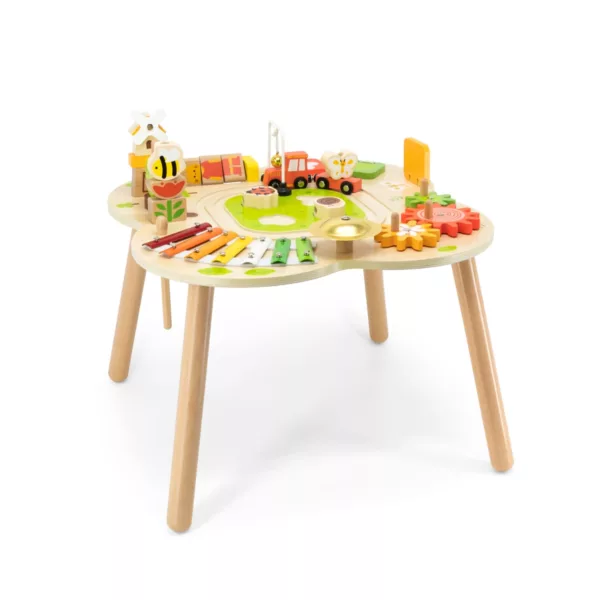 Дървена масичка за ранно развитие Viga Toys с ксилофон и зъбни колела