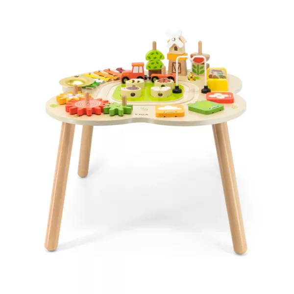 Масичка за активности Viga Toys от дърво с писта животни и игри