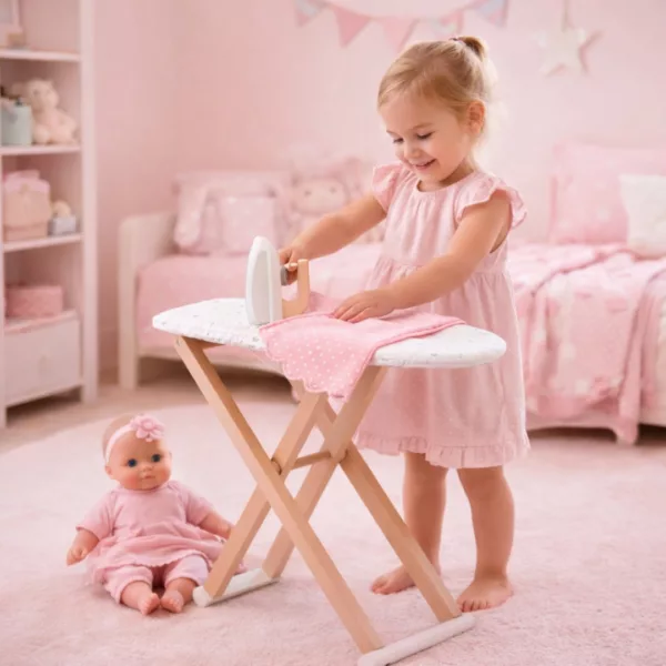 Дървена гладачна маса за деца New Classic Toys в розова детска стая