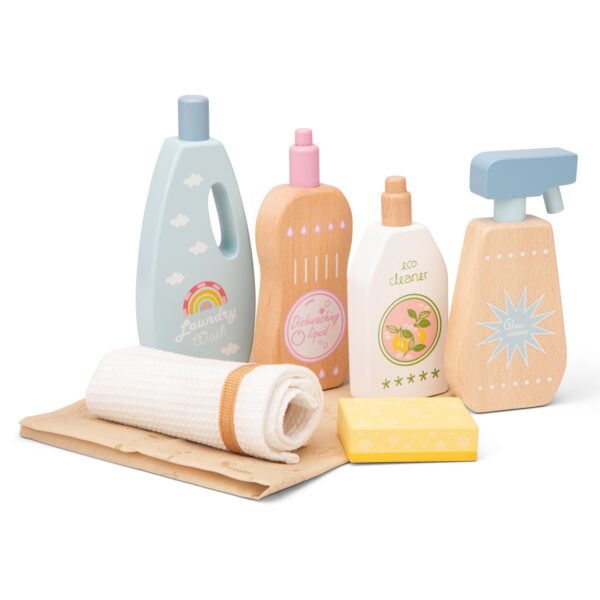 Дървена играчка - комплект почистващи препарати-bellamiestore
