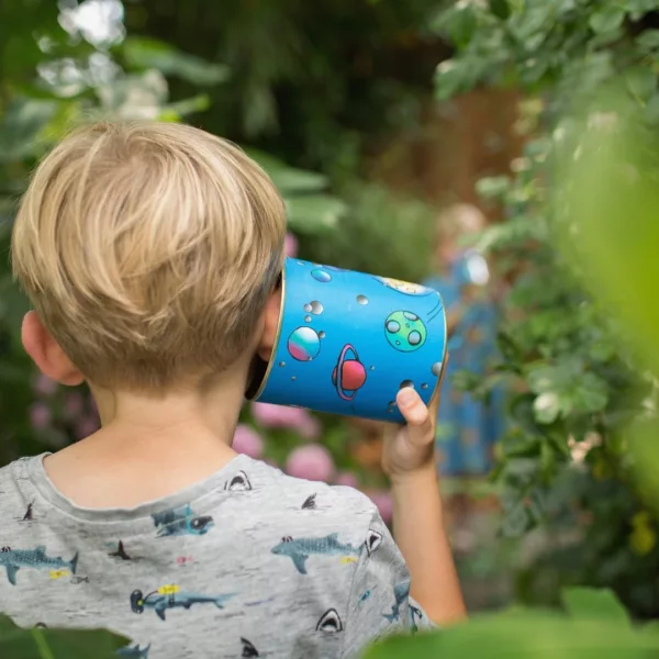 Детска играчка телефон от консервени кутии син метал за игра навън 3+