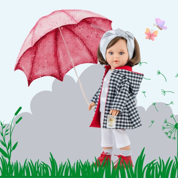 Естествена кестенява коса и мигли има куклата Марина с пролетен сет