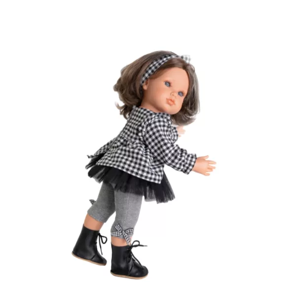 Детска кукла Белла карирана туника в движение с разперени ръце