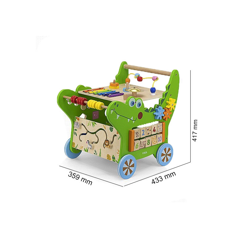 Дървена количка за бутане с 12 активности - Крокодил-bellamiestore