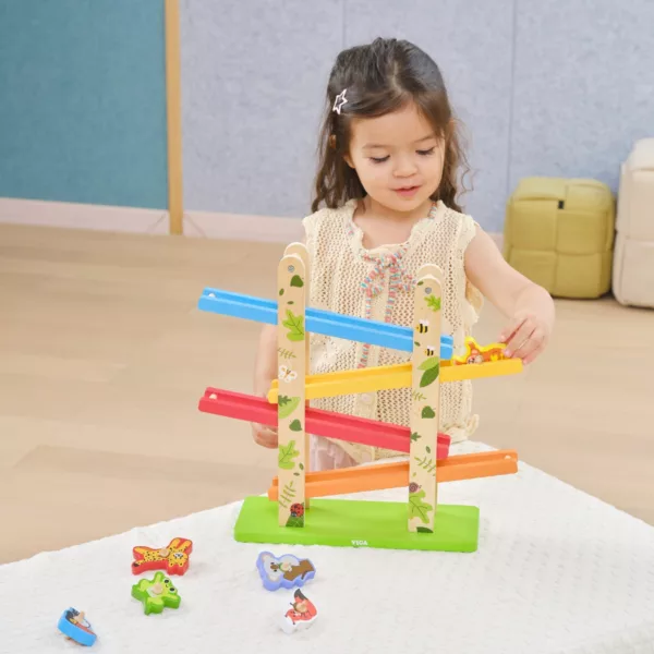 Дървена писта за спускане с животни Viga Toys цветна рампа за игра за деца 2+