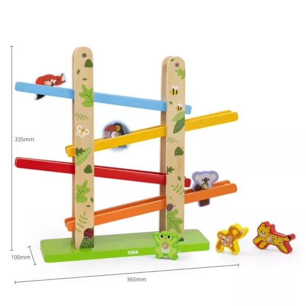 Дървена писта за спускане Viga Toys с животни размери цветна рампа от дърво