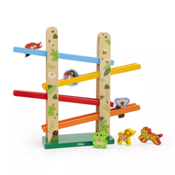 Дървена писта за спускане с животни Viga Toys цветна рампа от дърво за деца