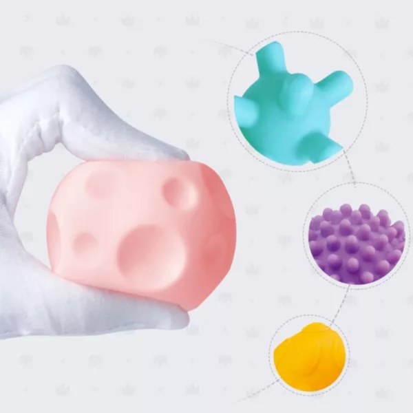 Меки сензорни топки Jolly с релефни повърхности в розово, лилаво и синьо