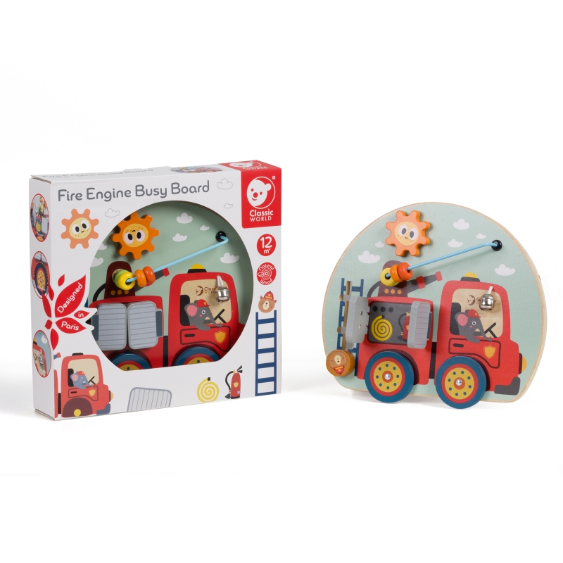 Дървена играчка с 6 активности - Пожарна кола-bellamiestore