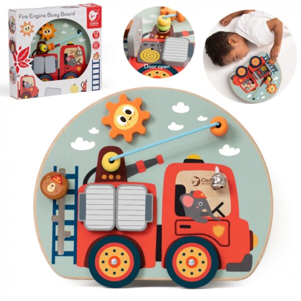 Дървена играчка с 6 активности - Пожарна кола-bellamiestore