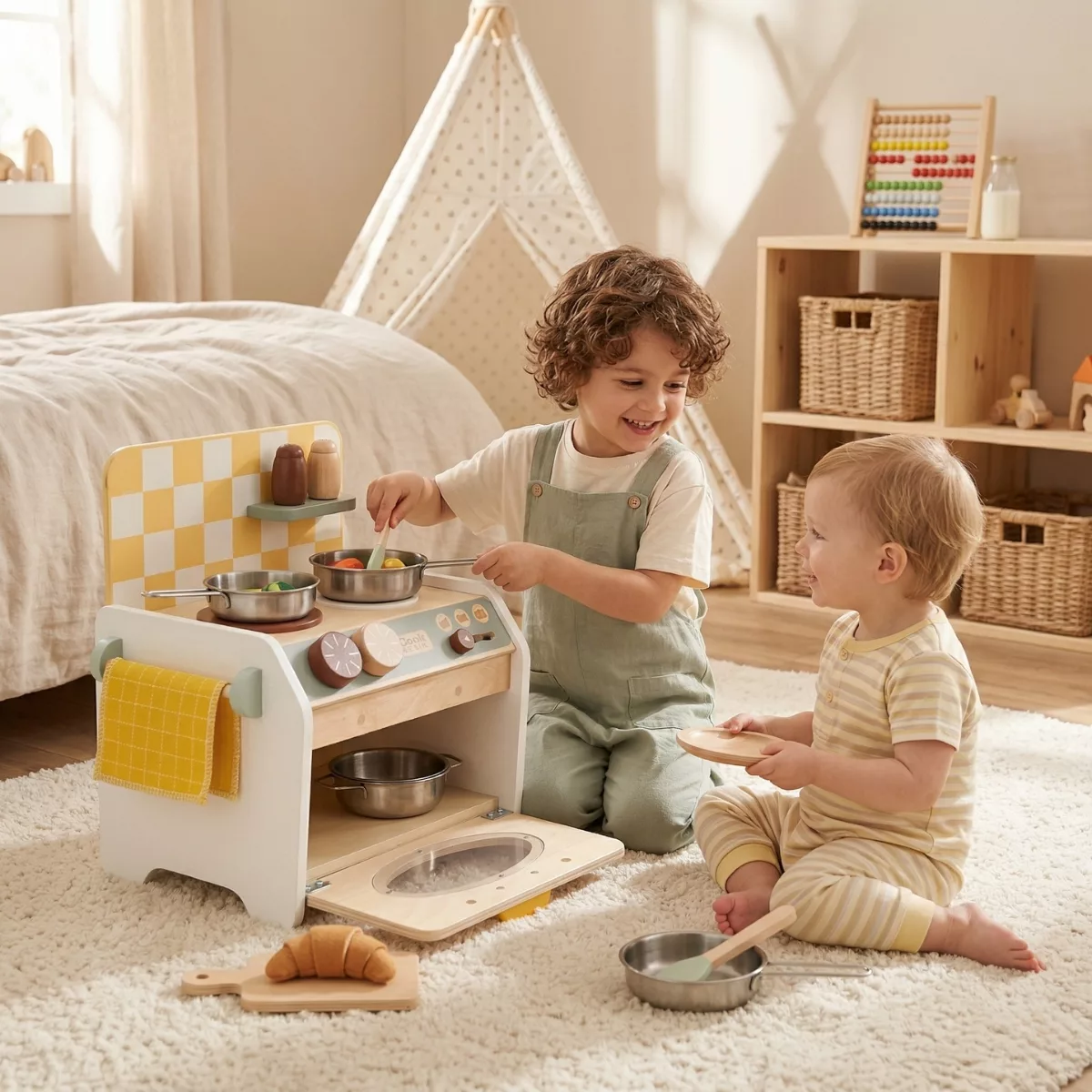 Детска дървена кухня с аксесоари за игра с готвене за деца над 3 години Classic World