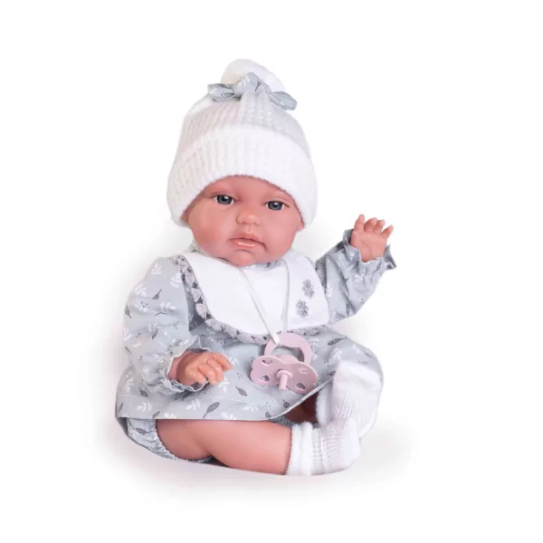 Детска кукла Клара с бяла шапка и сиво боди Antonio Juan 34 см