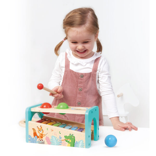 Дървен бебешки ксилофон с чукче и топки-bellamiestore