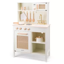 Детска дървена кухня Ратан с аксесоари New Classic Toys бяла с мивка и котлони