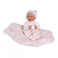 Детска кукла бебе Карла 42см с розова шапка и дрешки