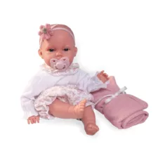 Кукла Клара седи с биберон и розово одеяло Antonio Juan мека играчка