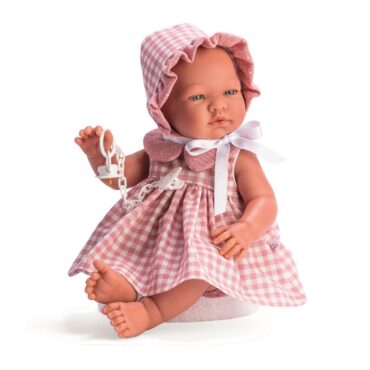 Кукла - Бебе Мария с карирана рокля и шапка-bellamiestore