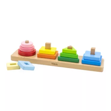 Цветен дървен сортер VIGA Toys с кръг, квадрат, триъгълник и правоъгълник
