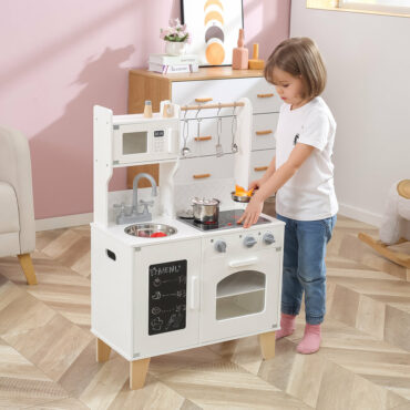 Бяла детска дървена кухня със светлини и звуци-беламистор