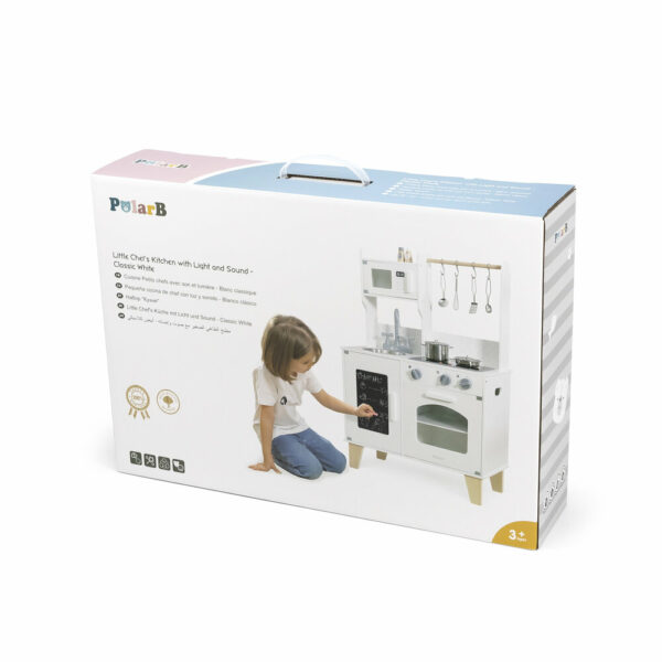 Бяла детска дървена кухня със светлини и звуци-беламистор