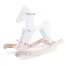 Дървено конче-люлка New Classic Toys в бяло с дръжки и опори за краката