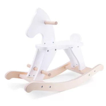 Дървено конче-люлка New Classic Toys в бяло с дръжки и опори за краката