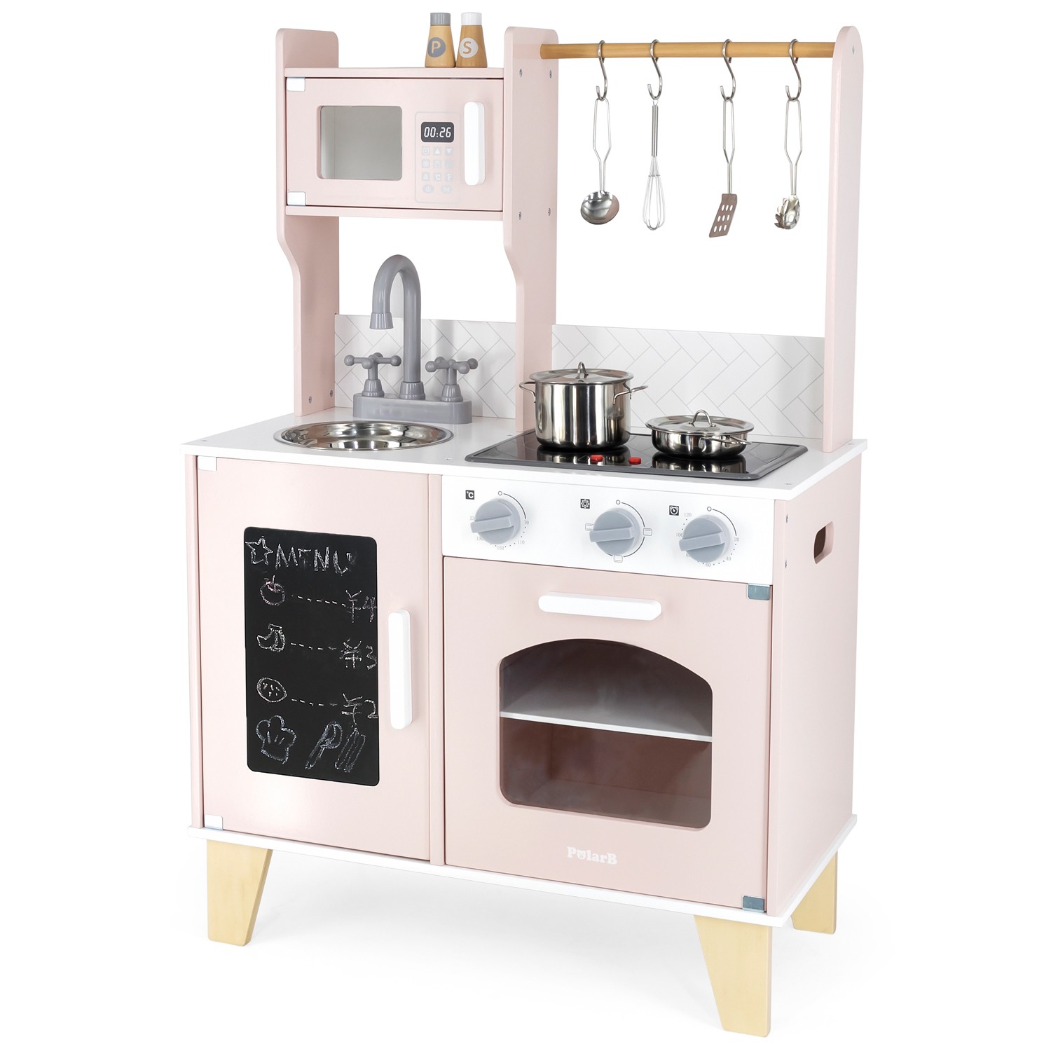 Детска дървена кухня със светлини в розово-bellamiestore