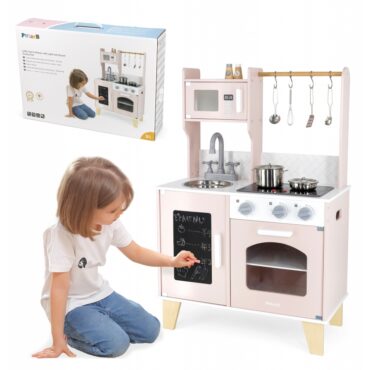 Детска дървена кухня със светлини в розово-bellamiestore