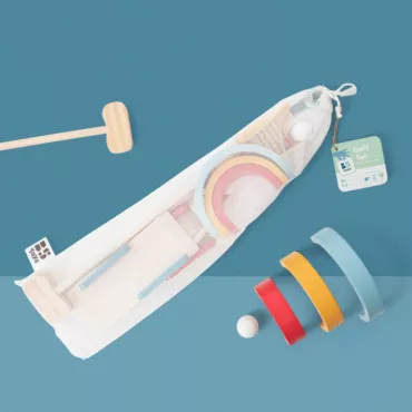 Детски дървен голф с препятствия от BS Toys комплект с бухалки, арки и топка 4+