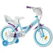 Детски велосипед 16 инча Frozen II Huffy със странични колела кошница син лилав дизайн за деца
