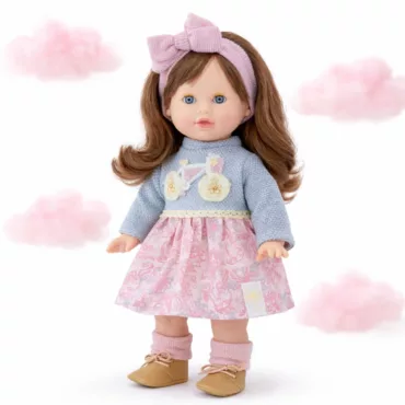 Модна кукла Тина 42 см с розова рокля и лента, винилова кукла с меко тяло за деца