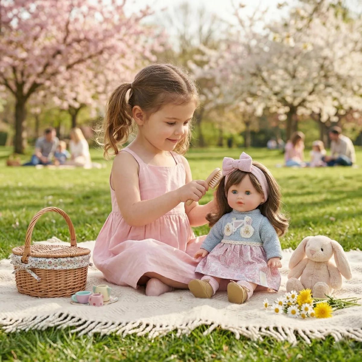 Модна кукла Тина 42 см с розова рокля и аксесоари, винилова кукла за игра навън