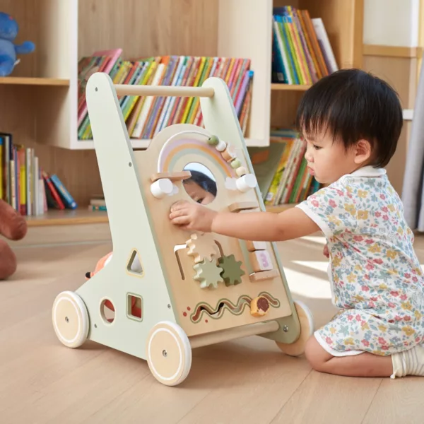 Дървен уокър с активности и огледало PolarB за бебе с образователни игри