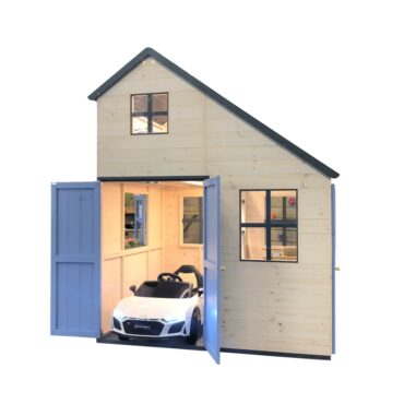 Дървена двуетажна къща за двора с гараж-bellamiestore