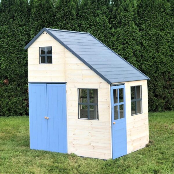 Дървена двуетажна къща за двора с гараж-bellamiestore