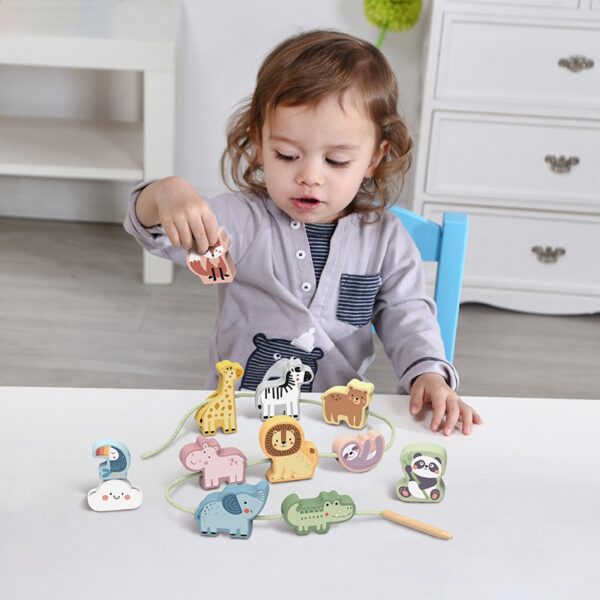 Дървени фигури за нанизване с животни - Tooky toy-bellamiestore