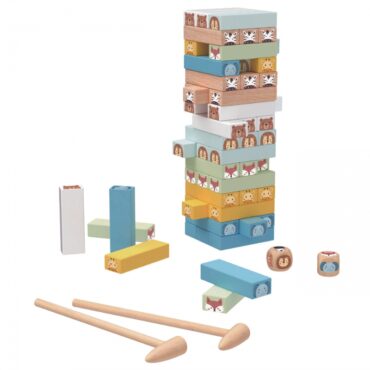 Tooky Toy Дървена дженга със зарчета - Животни-bellamiestore