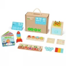 Монтесори кутия с 5 дървени игри Tooky Toy за деца 16&ndash;18 месеца